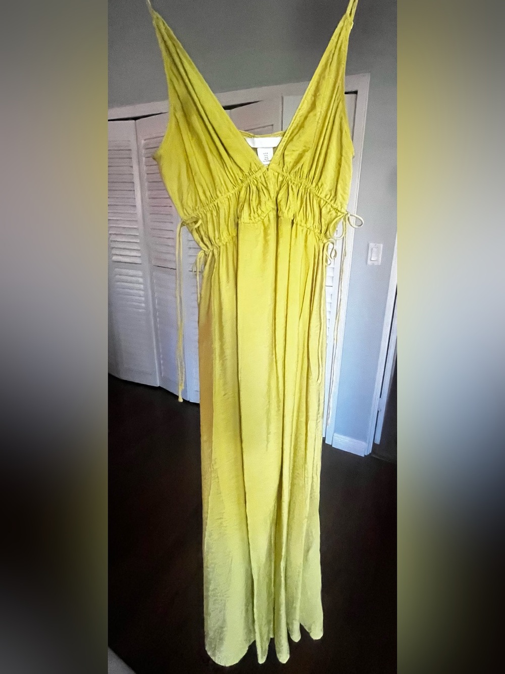 H&M Yellow Drawstring V-Neck Maxi Dress Medium